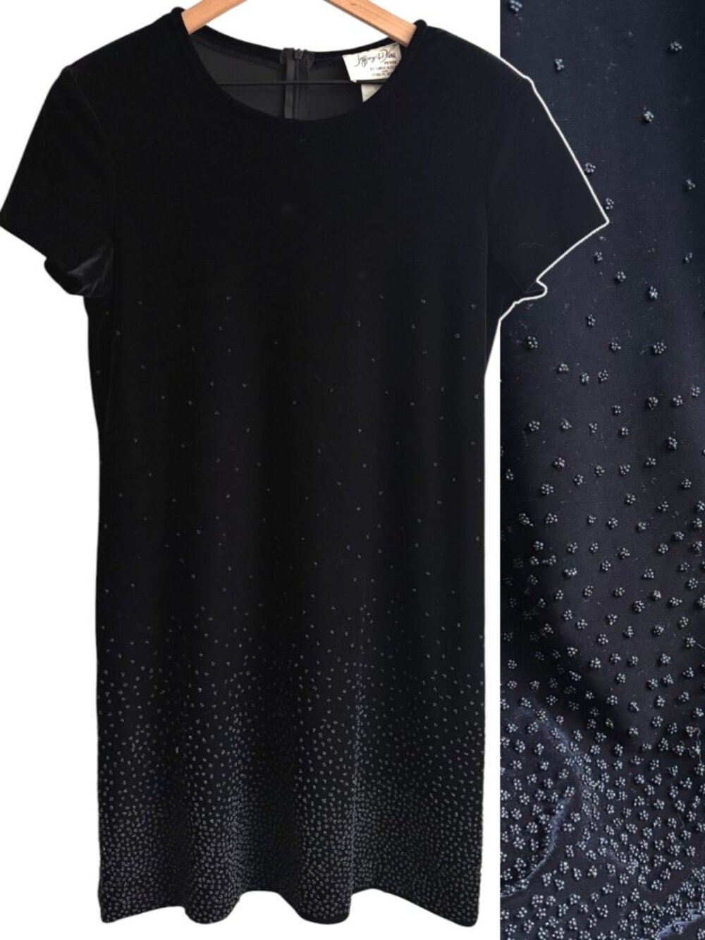VTG 1990s Jeffrey & Dara Black Velour Velvet Embellished Sparkle Dress Size 12